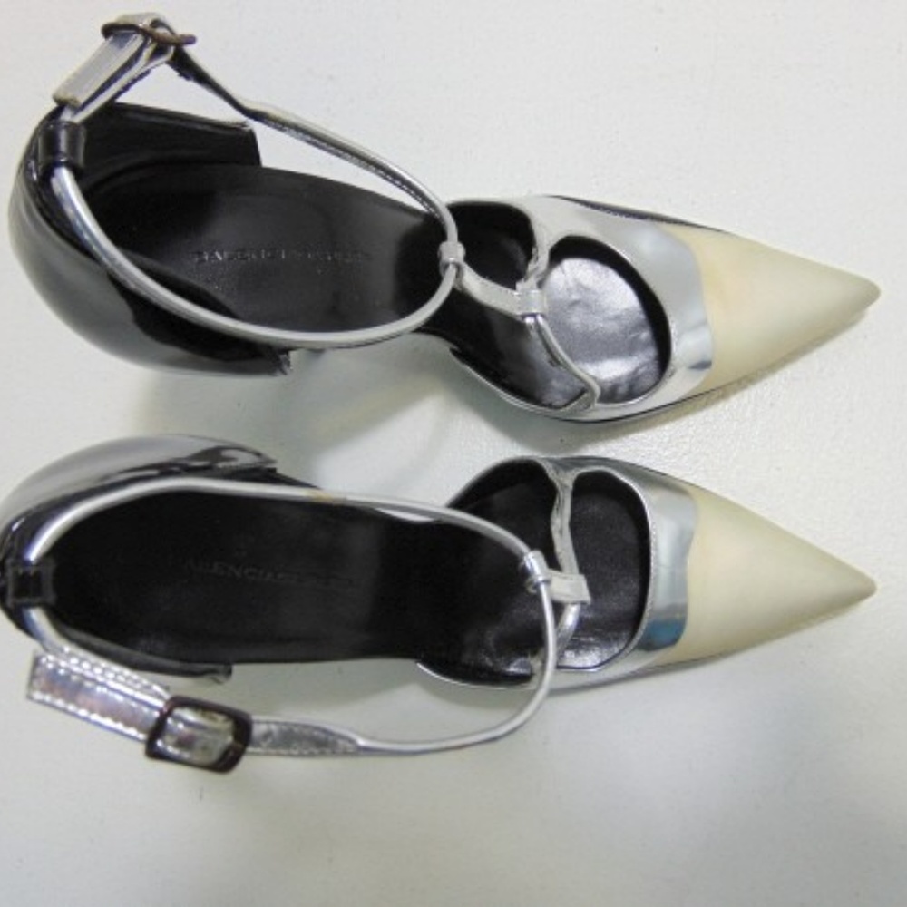 Balenciaga Black/White/Silver Point Metallic Heels - Picture 3 of 6